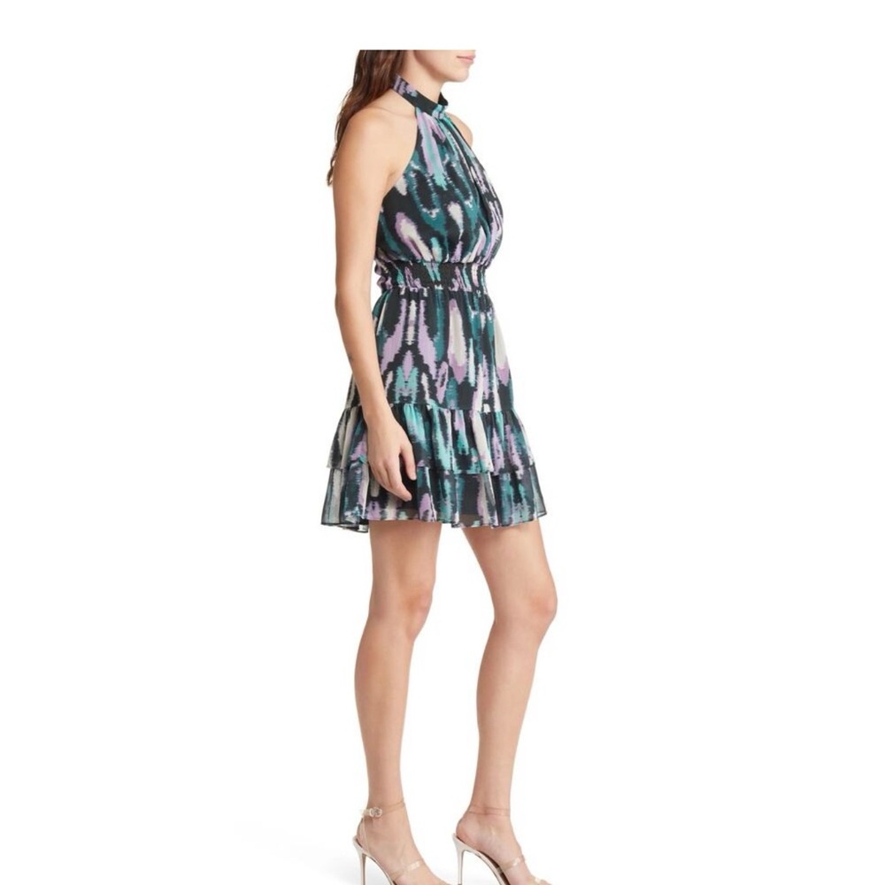 Chelsea28 Purple/Green Ikat Patterned Mini Dress